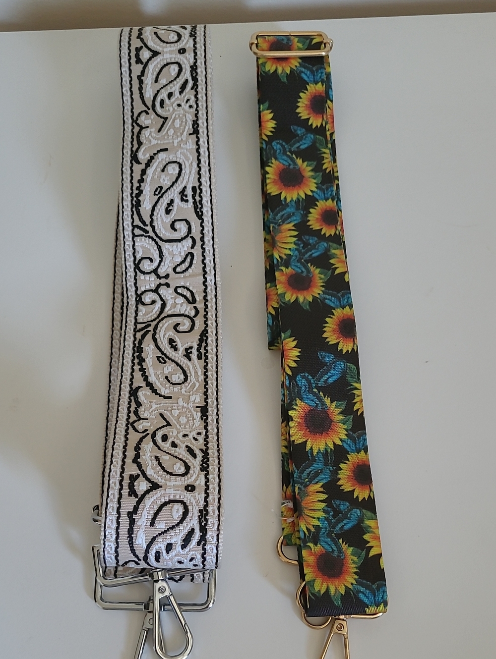 Adjustable Floral & Paisley Crossbody Bag Straps - Sunflower and White